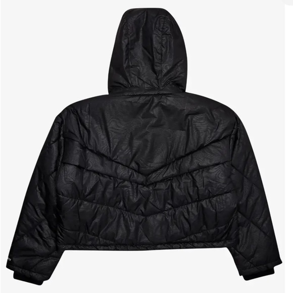 Nike Therma-Fit sz L black print NWT short zip up zip pocket hooded puffer coat - Picture 4 of 16